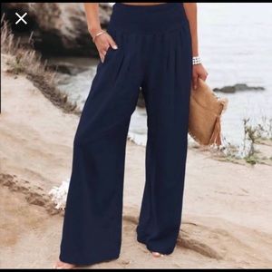 C&C California Linen Navy Tie Waist Pants